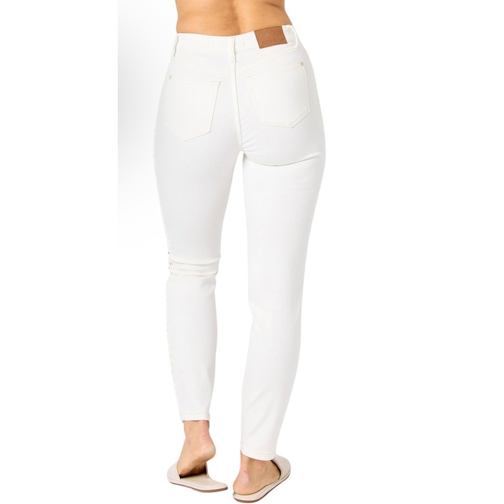 Judy Blue Los Angeles White Denim Jeans Relaxed Fit Braided Trim‎ Women - Picture 4 of 14
